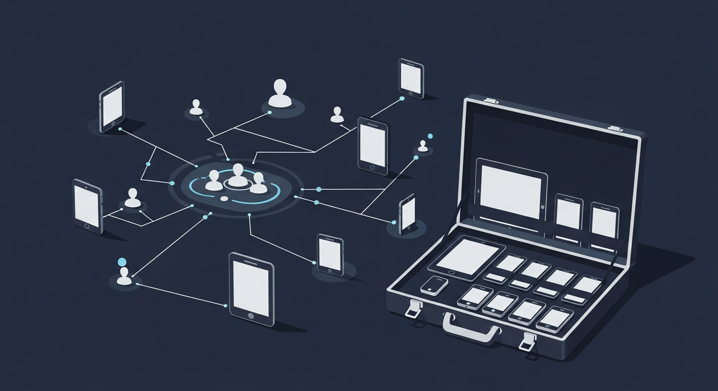 Business mobile fleet management with multiple smartphones connected to corporate network