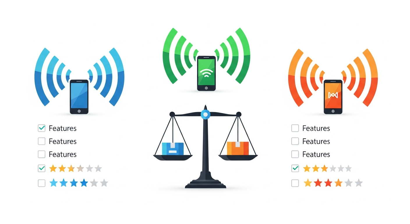 Network comparison tool with multiple mobile networks compared side by side