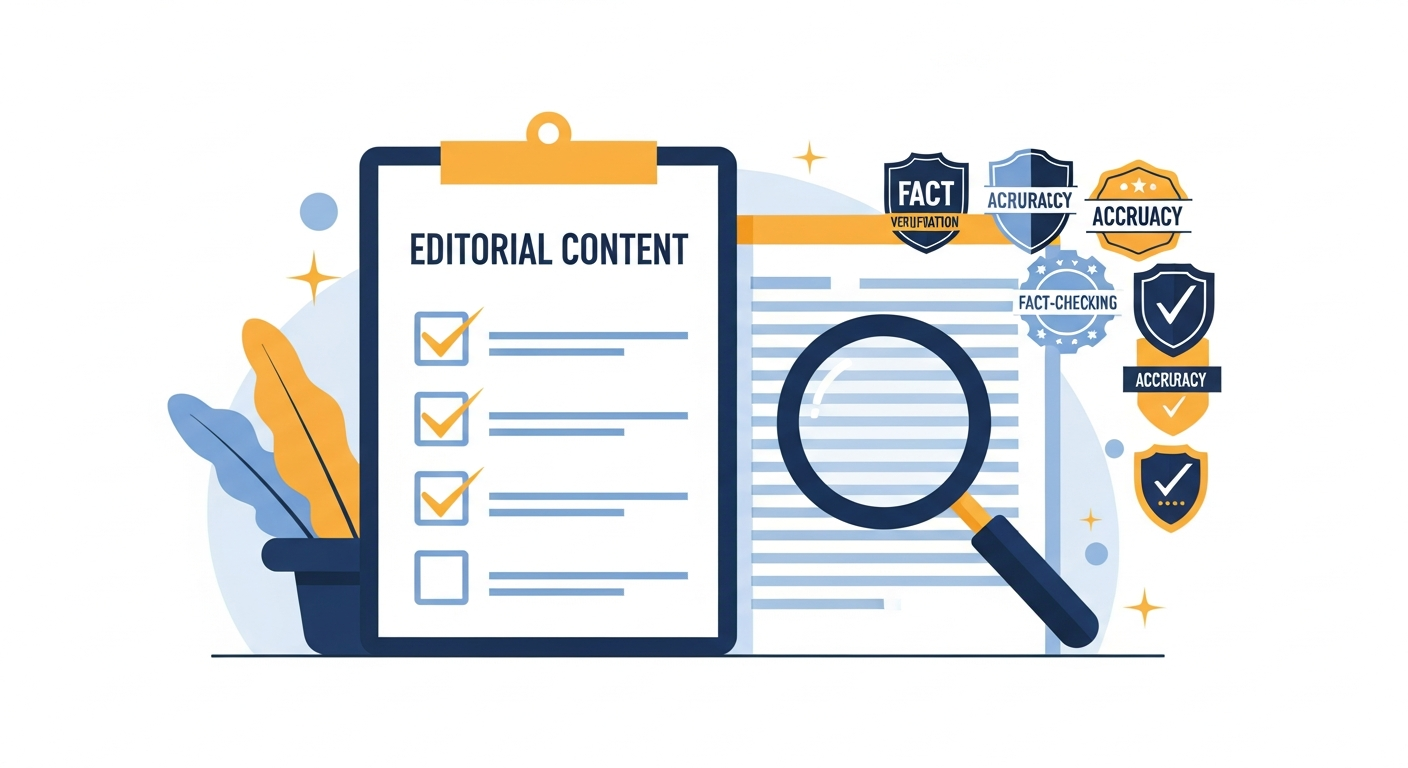 Editorial standards and content policy with quality review process and fact-checking