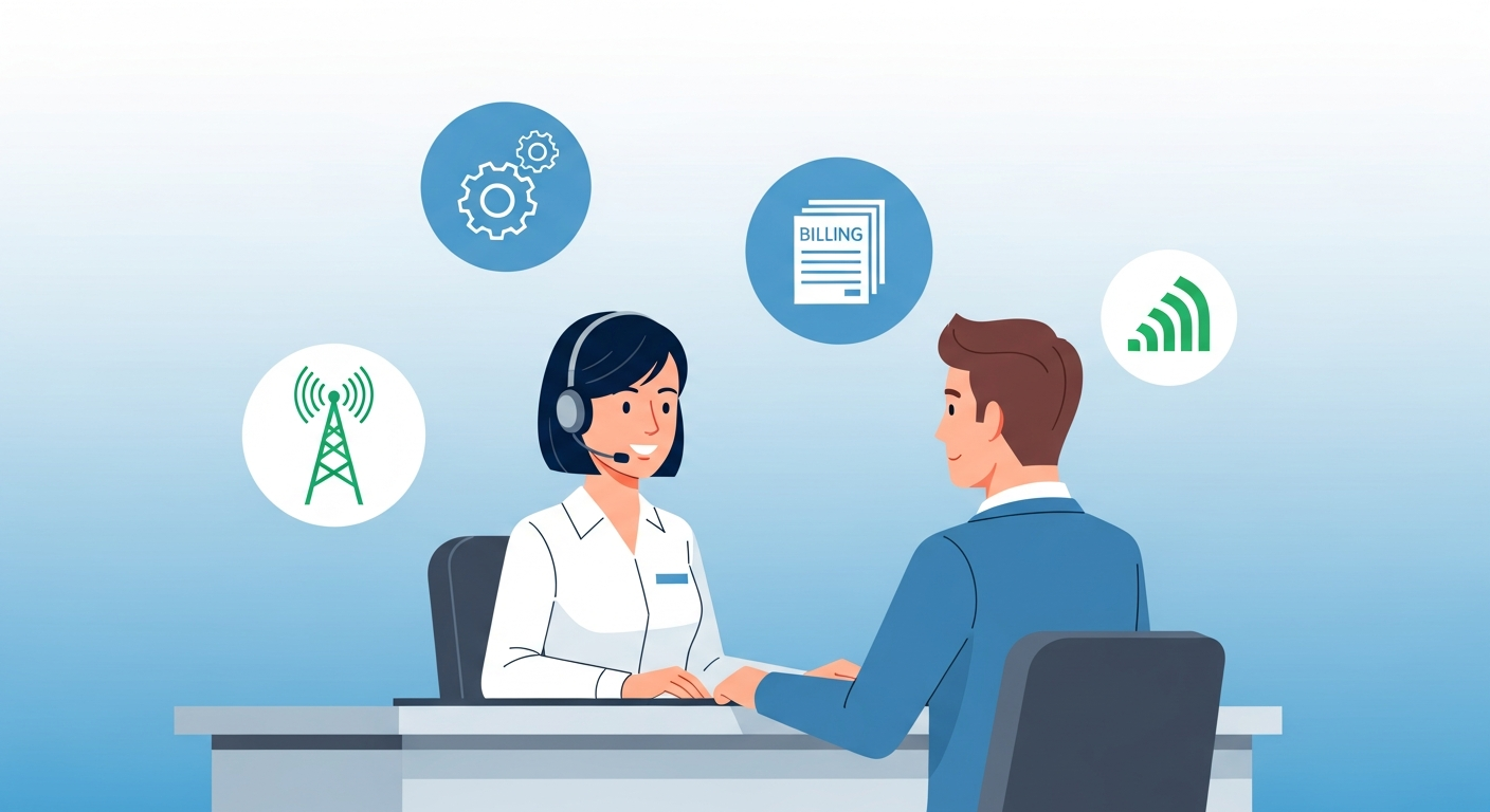 Customer support helpdesk for UK mobile phone services with support agent helping customer