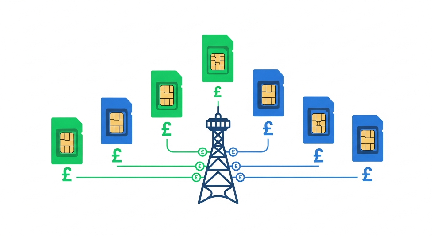Budget mobile networks comparison showing multiple SIM cards on value comparison scale