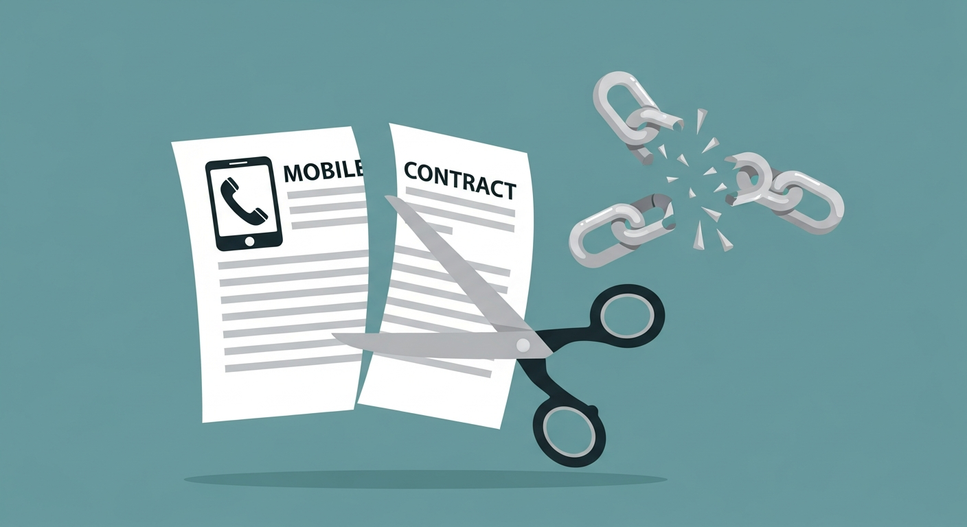 O2 contract cancellation guide with contract document and freedom concept