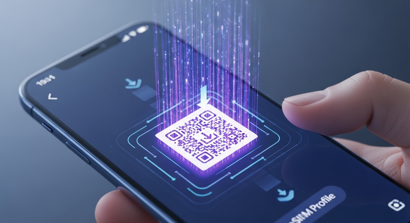 O2 eSIM activation on smartphone with digital profile download via QR code