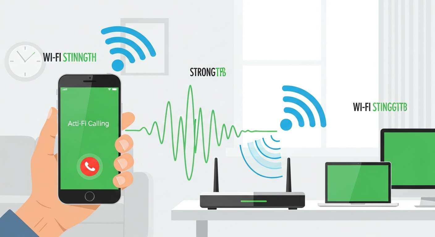 WiFi calling technology illustration showing smartphone making call through home WiFi router
